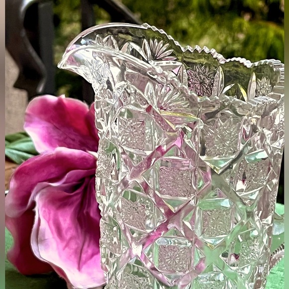 Westmoreland EAPG  Pitcher Clear Glass  Old Quilt Design  7.5".tall. - Picture 7 of 7